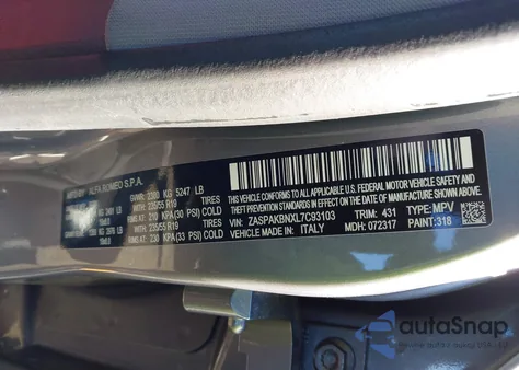 2020 Alfa Romeo Stelvio Ti Awd из США, поврежденный, VIN ZASPAKBNXL7C93103